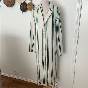 Topshop Green and White Striped Long Sleeve Tunic